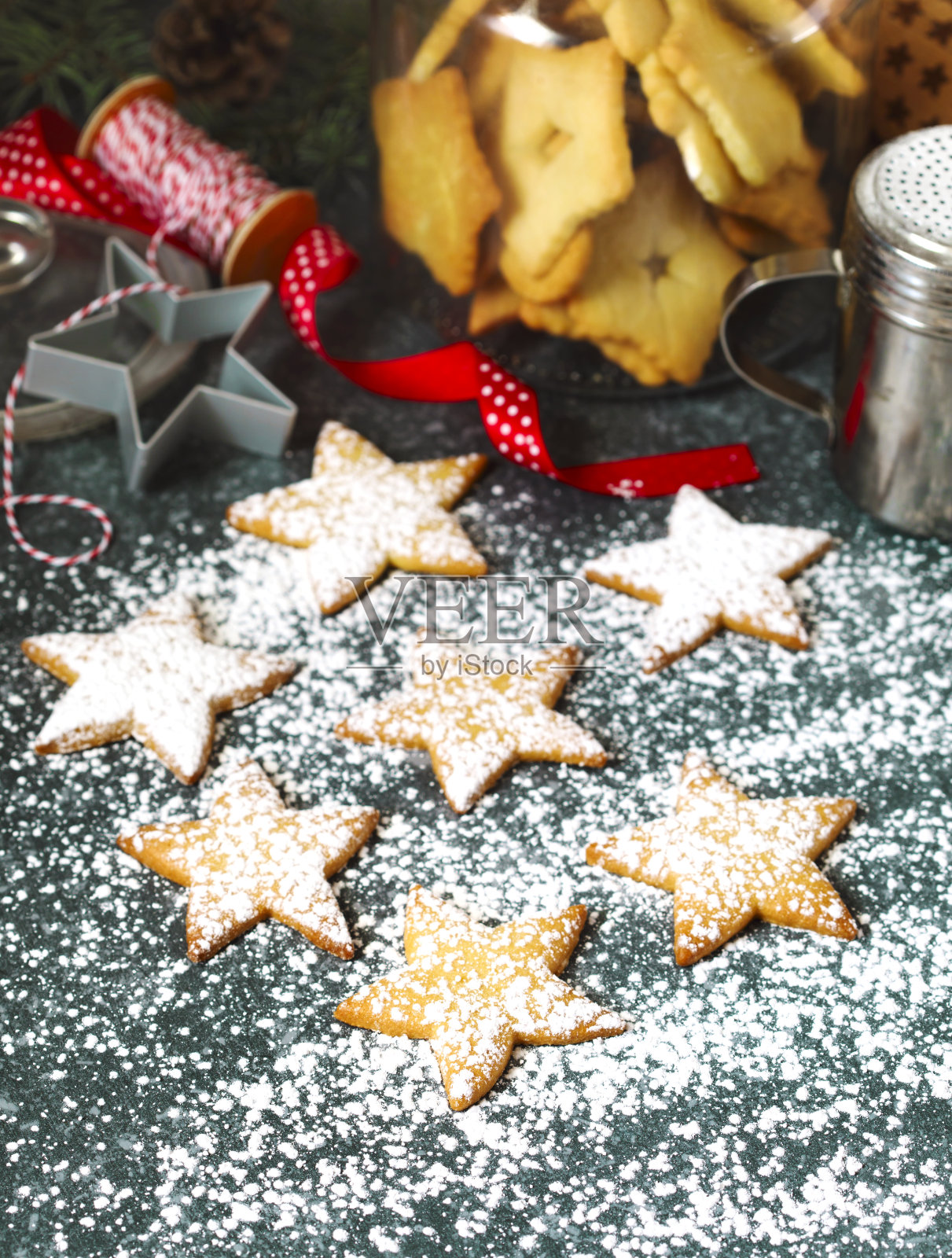 圣诞星饼干照片摄影图片