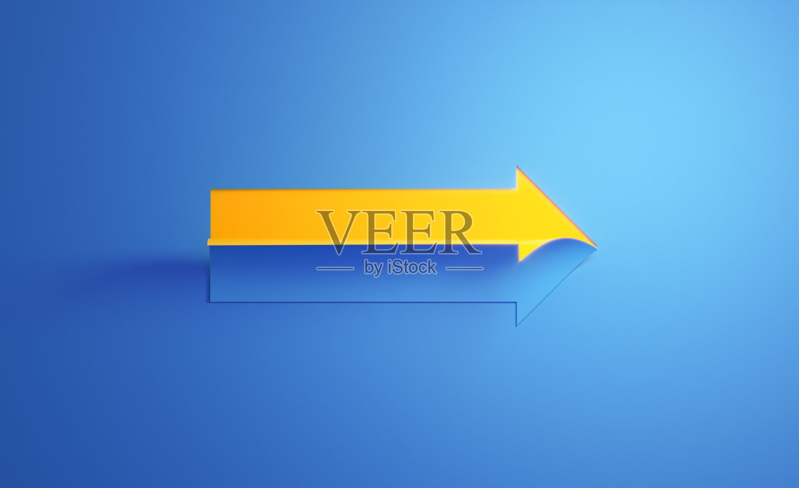 蓝色背景上的黄色箭头符号照片摄影图片