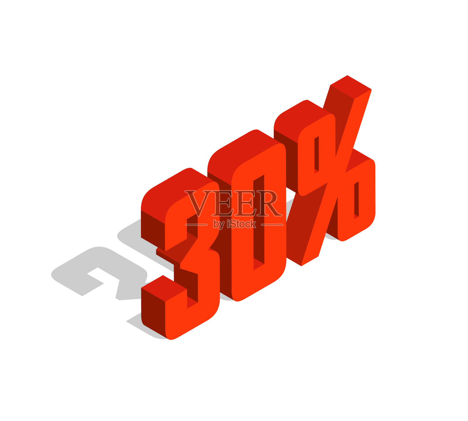 30%的折扣,销售,红色的等距物体3D。孤立的白色背景。Eps10向量。设计元素图片