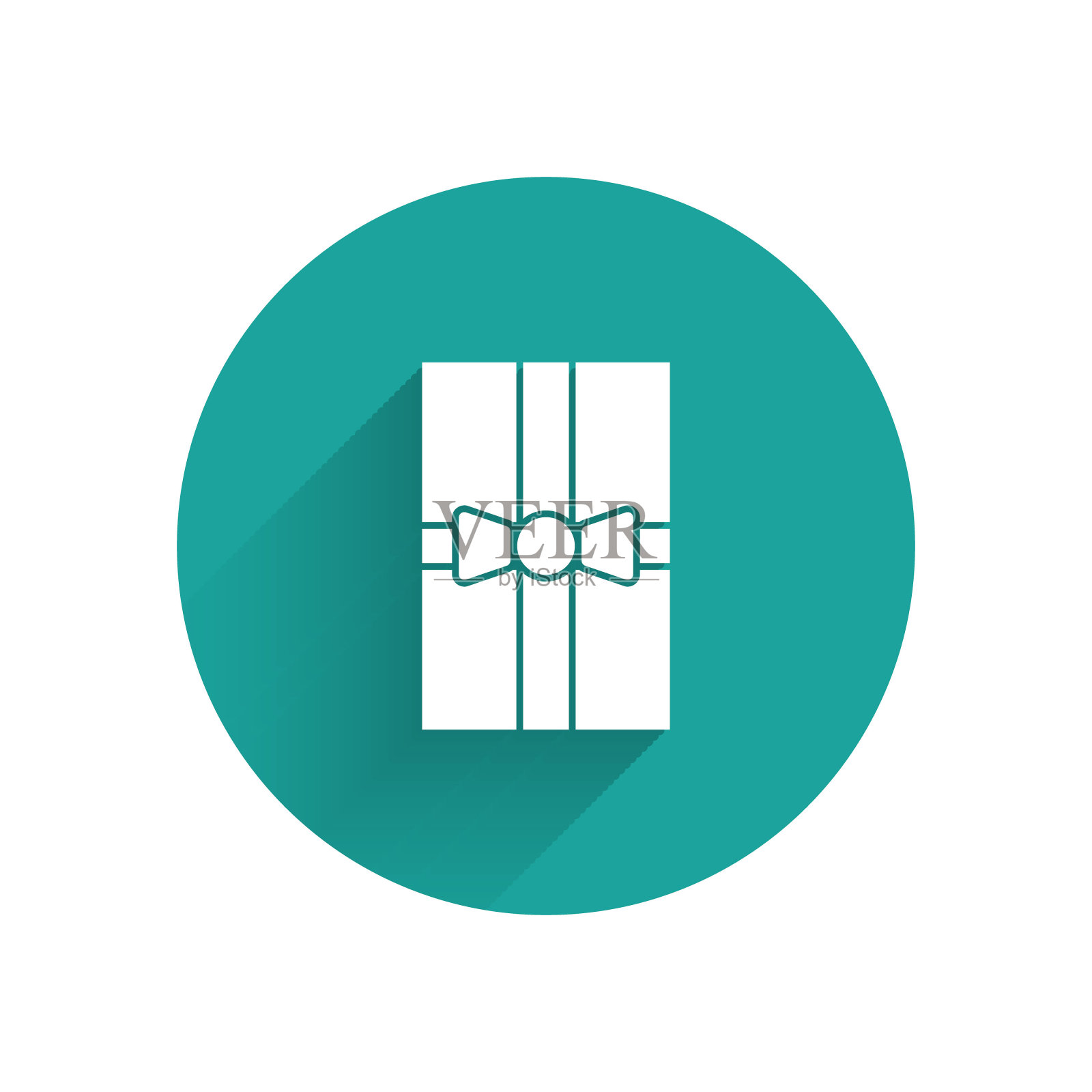 白色礼品盒图标(长阴影,圣诞新年,绿色圆圈按钮,矢量图)插画图片素材