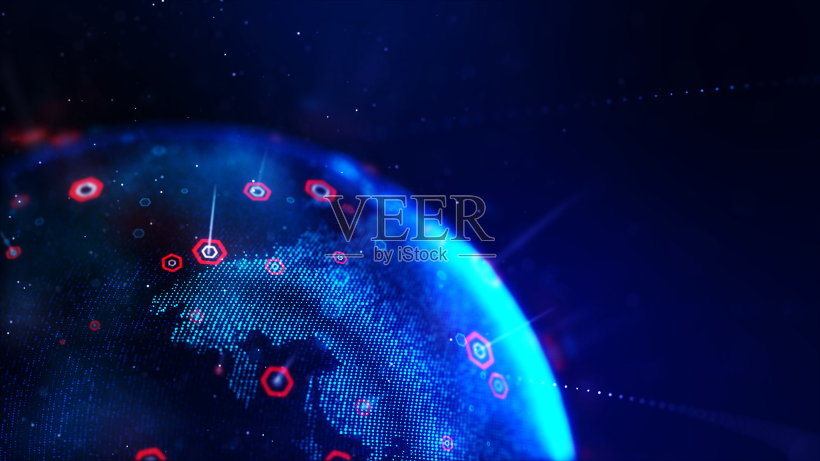 抽象背景点蓝色世界地图与六边形形状的网络未来概念浅景深的领域照片摄影图片