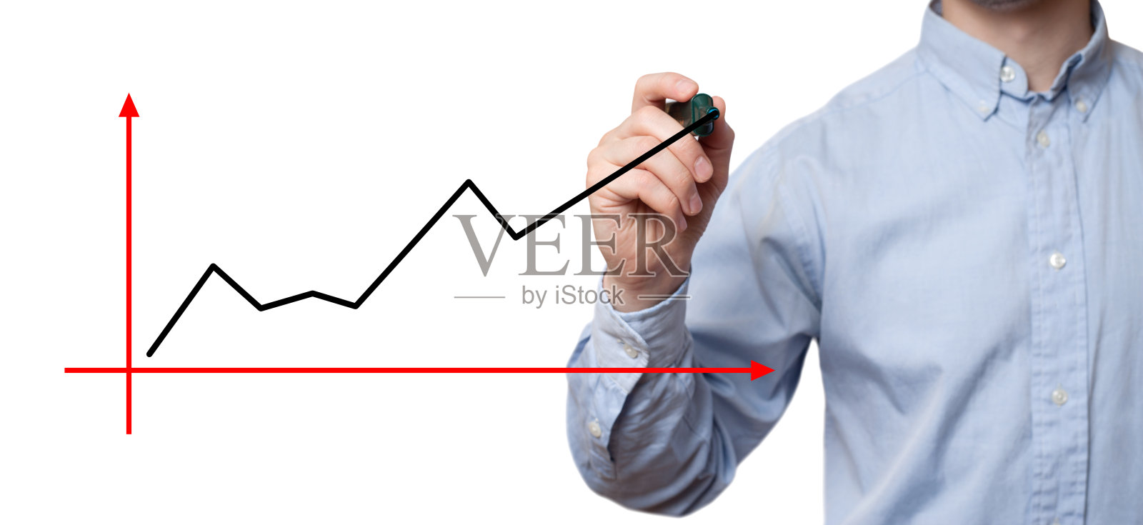 年轻的商人准备开始画概念。孤立在白色的。资本的图形照片摄影图片