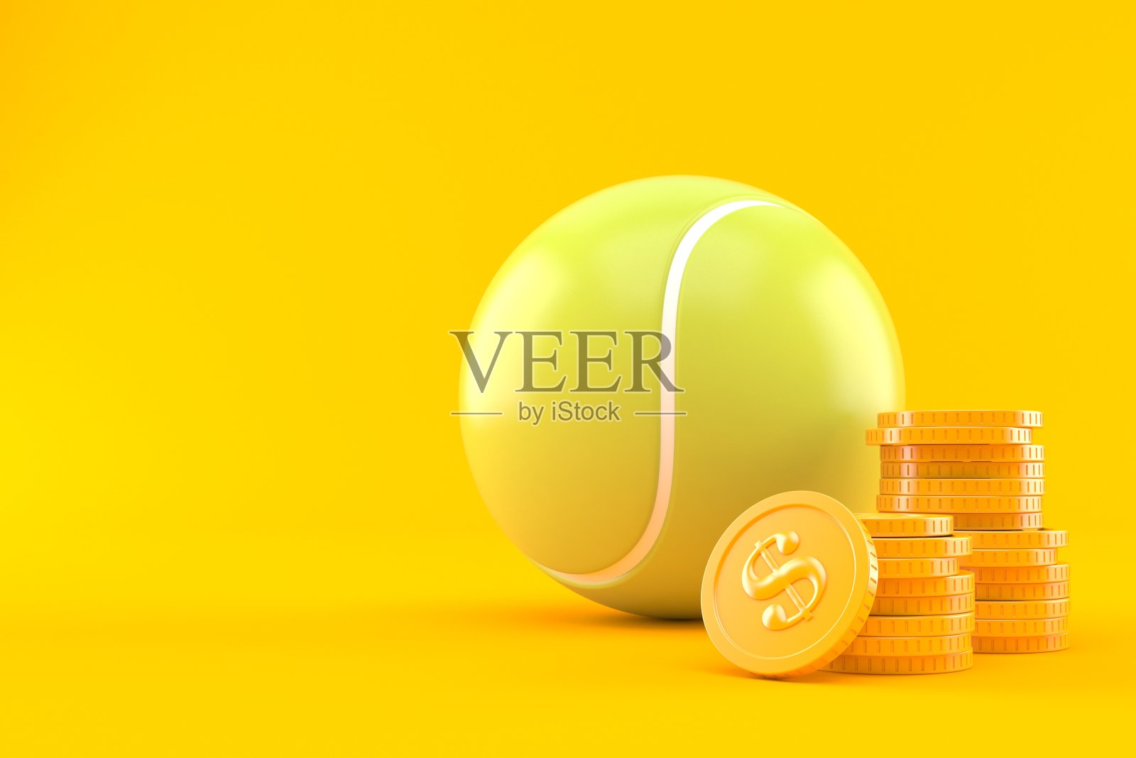 网球和一堆硬币照片摄影图片