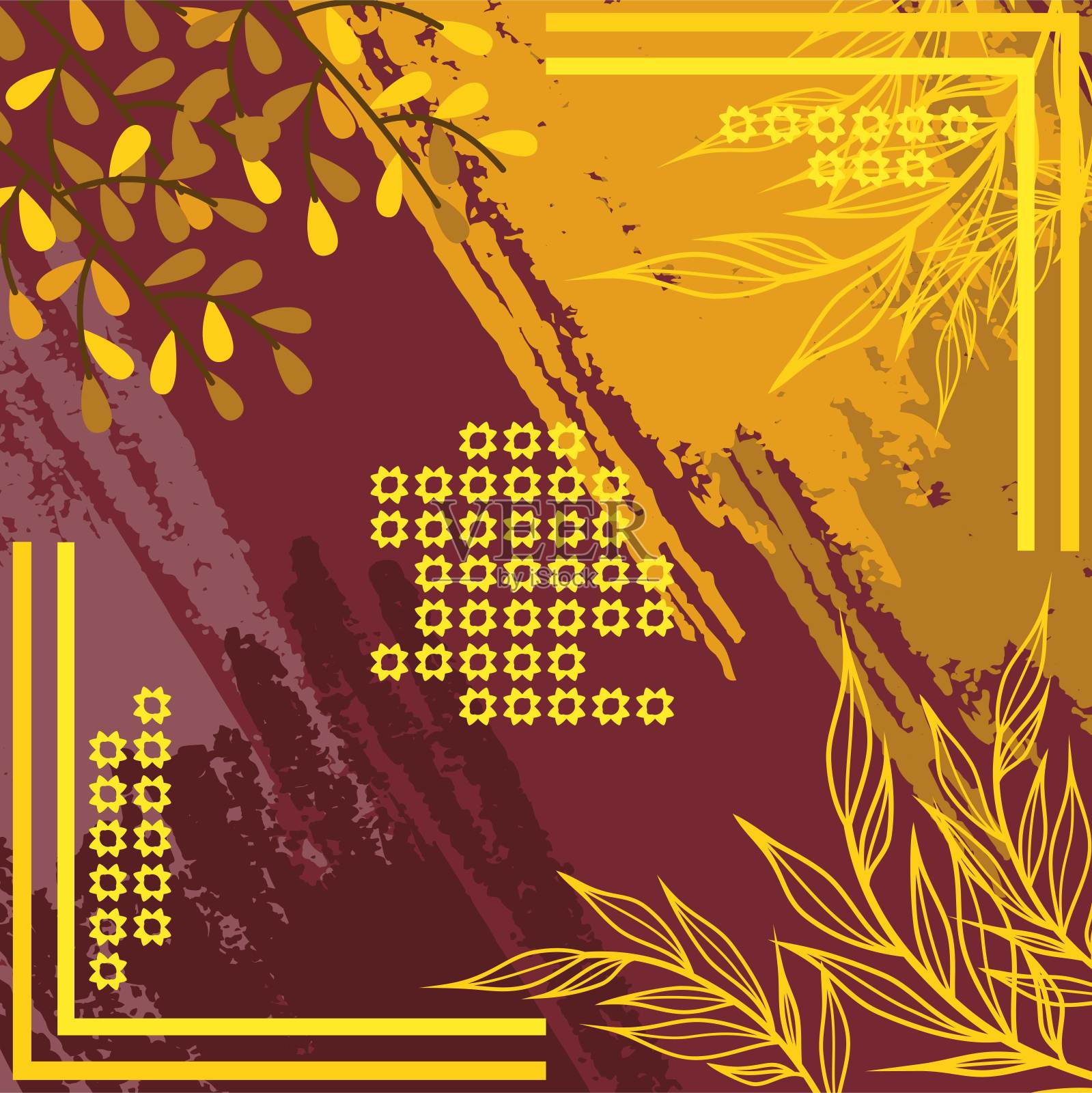 头巾图案图案设计与抽象的树叶设计插画图片素材