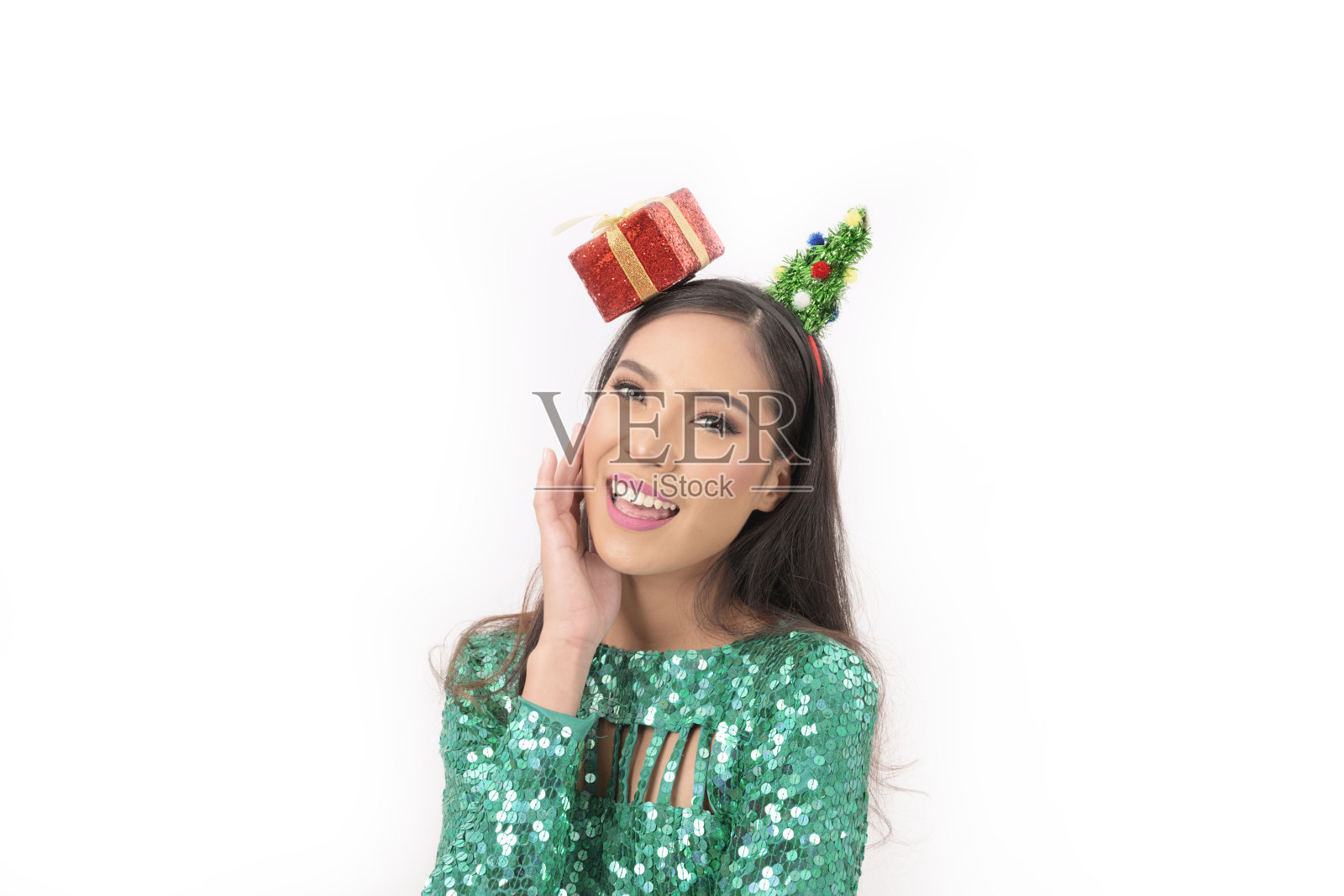 圣诞女子对孤立微笑照片摄影图片