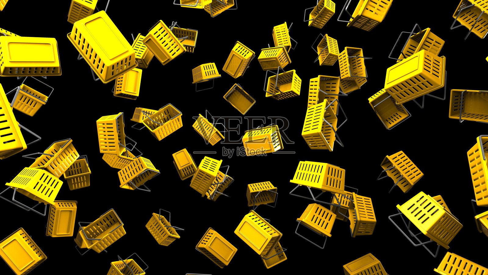 黑色背景上的黄色购物篮照片摄影图片