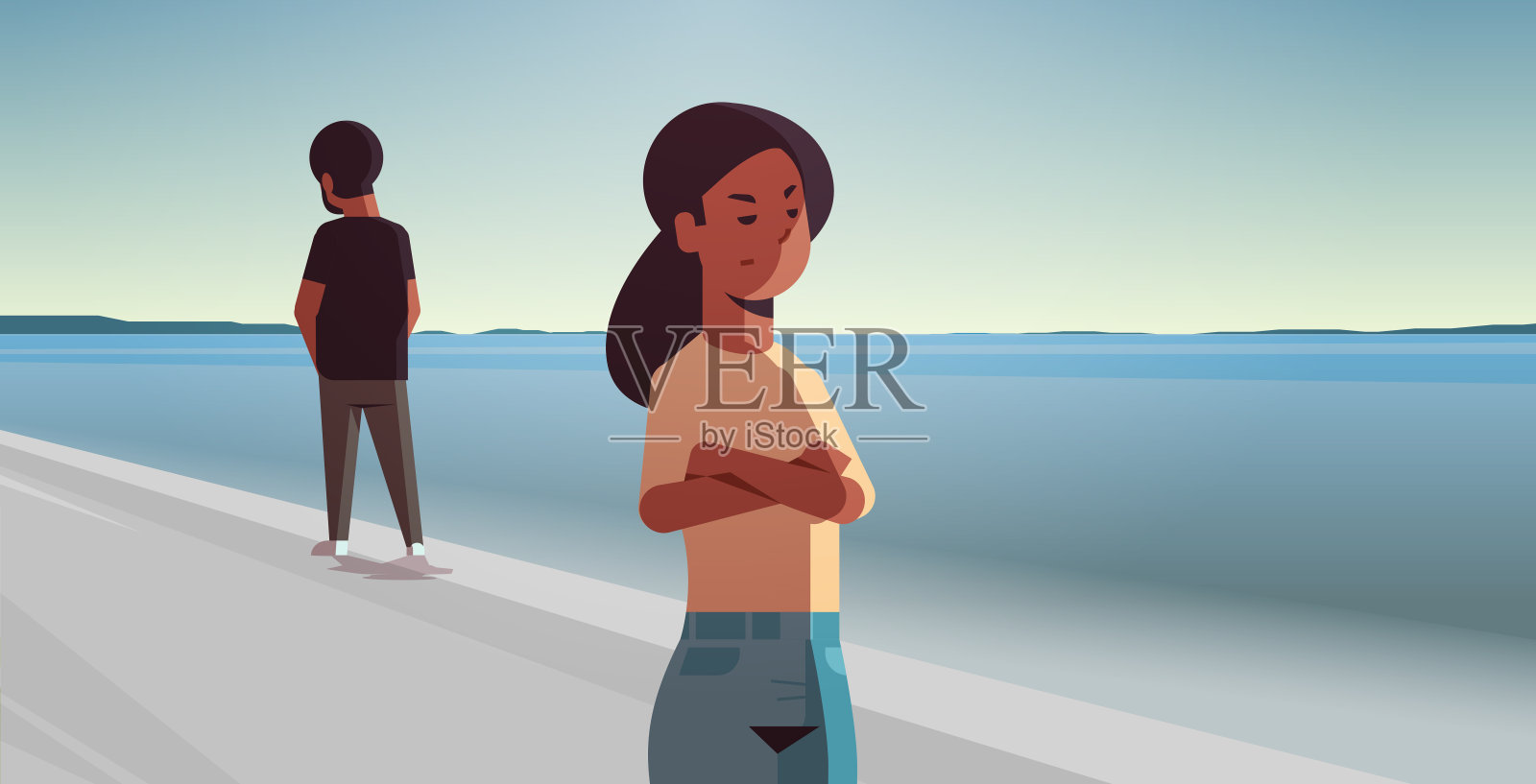 关系破裂的非裔美国夫妇,面临生活危机插画图片素材