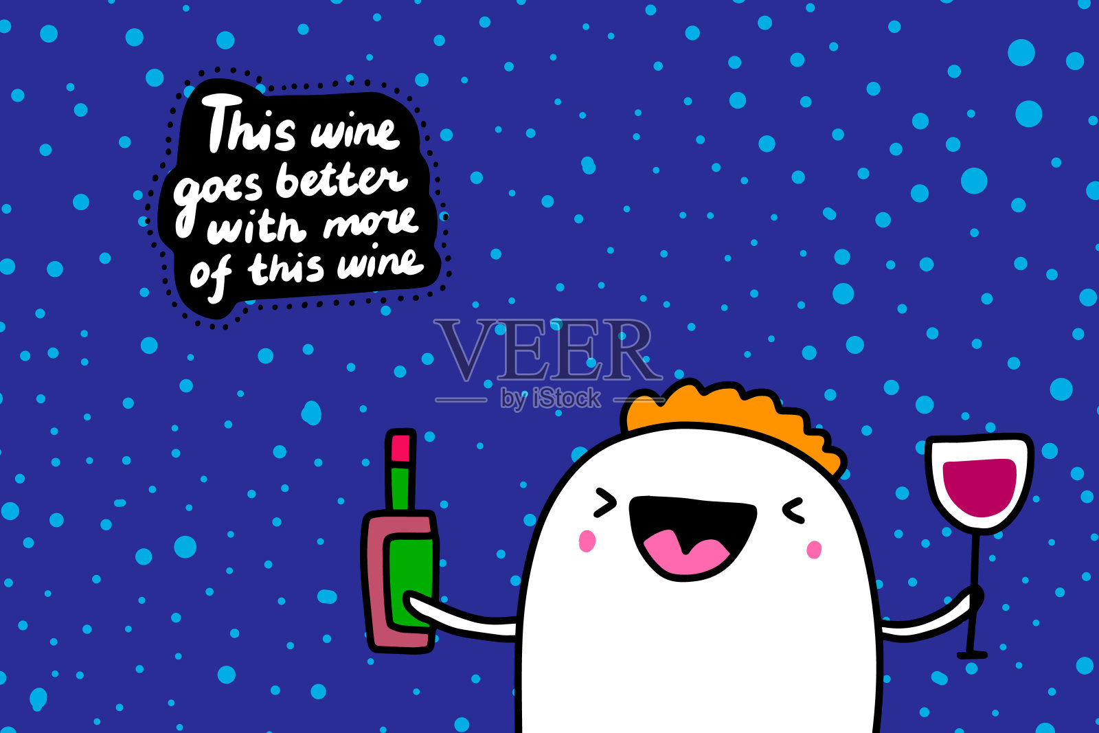 这款酒更好地与更多的饮料手绘矢量插图在卡通漫画风格的人拿着瓶子和杯子插画图片素材