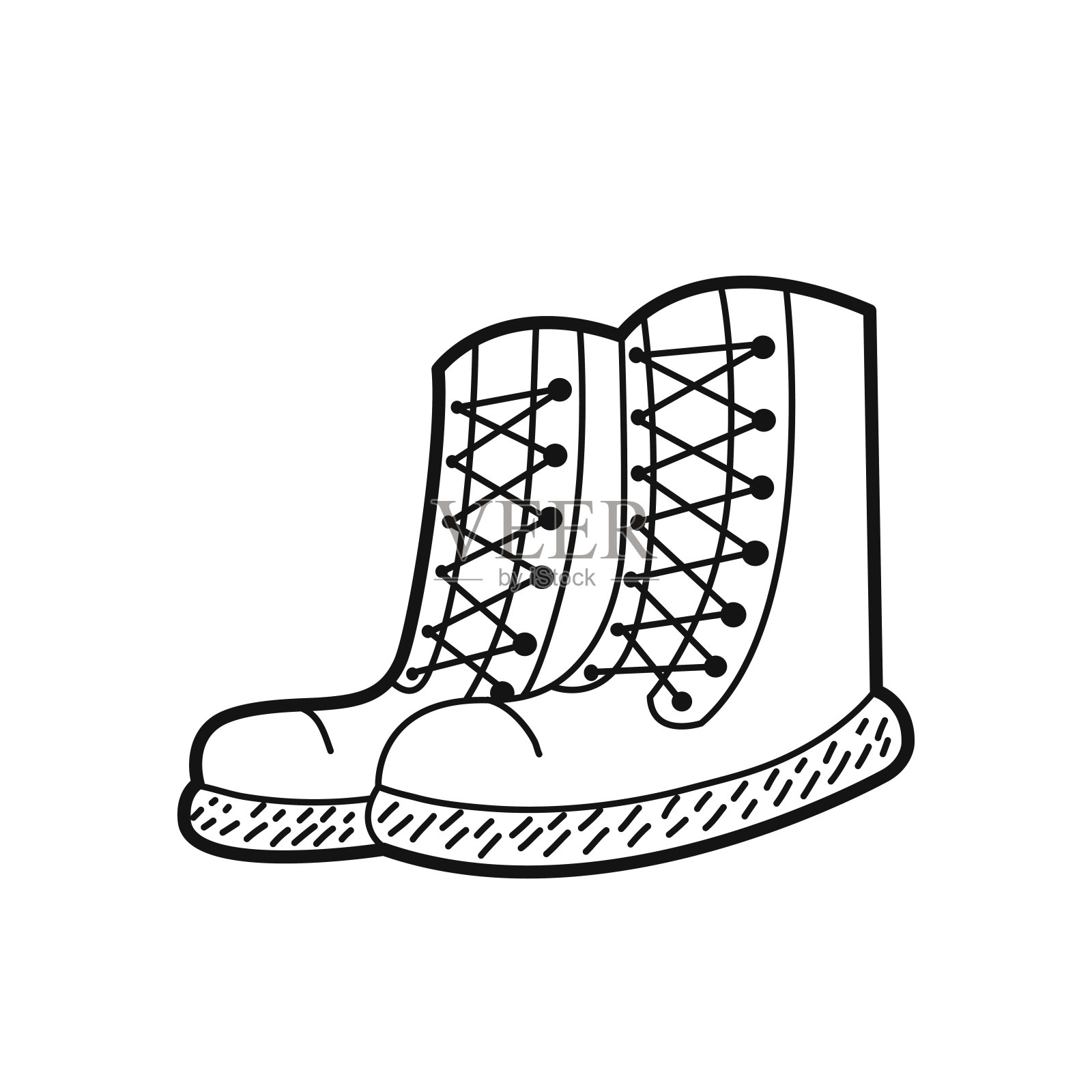 手绘徒步靴孤立在一个白色。矢量插图。插画图片素材