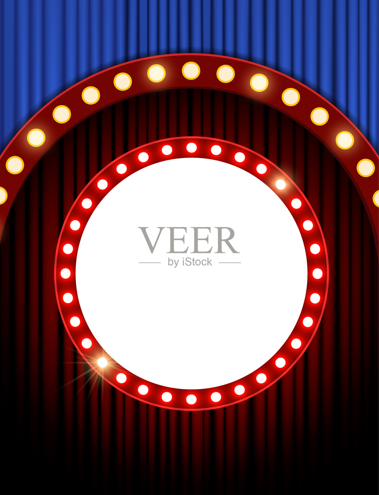 背景与复古旗帜上的红色和蓝色窗帘。为展示、音乐会、展览而设计插画图片素材