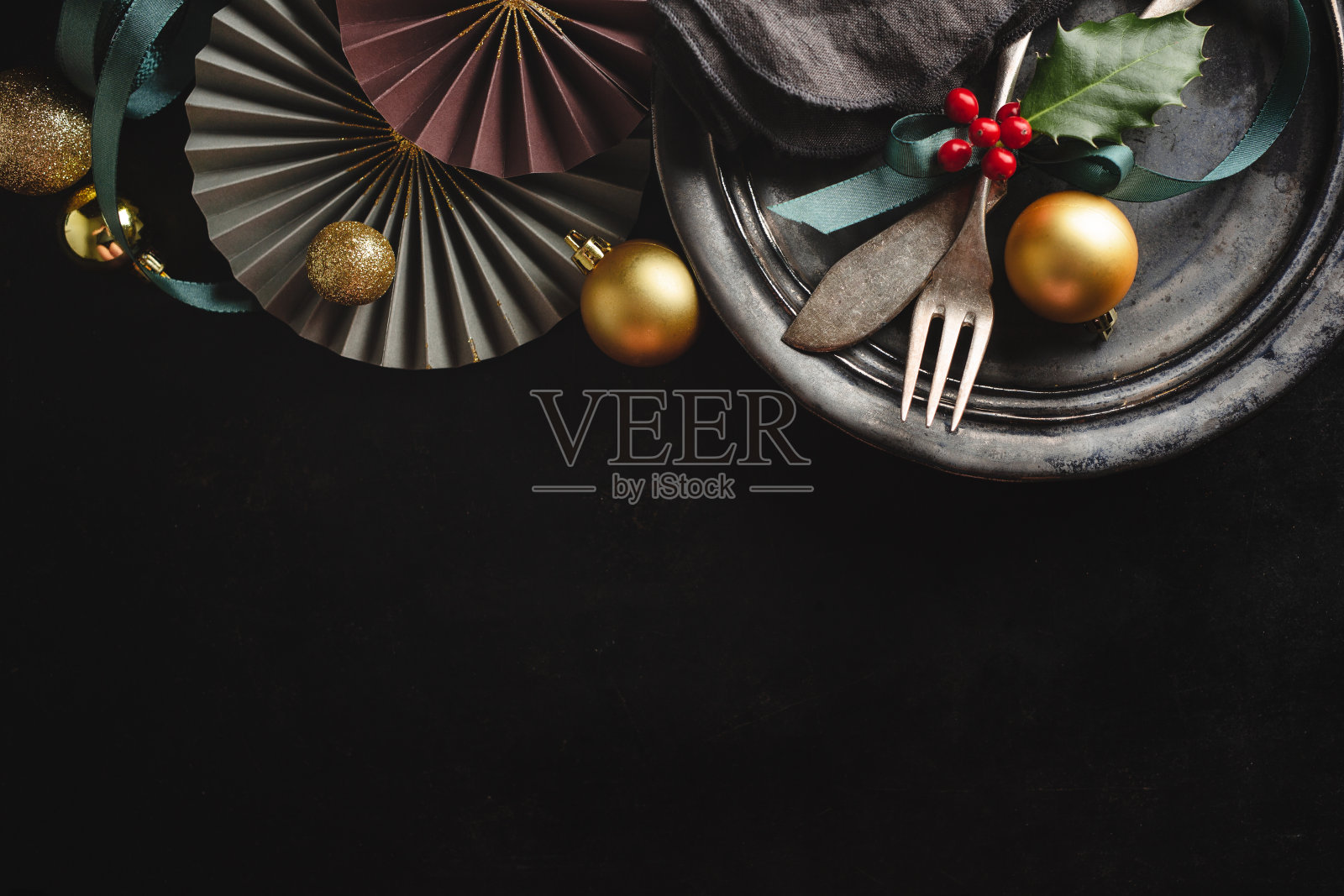 圣诞复古乡村餐具照片摄影图片