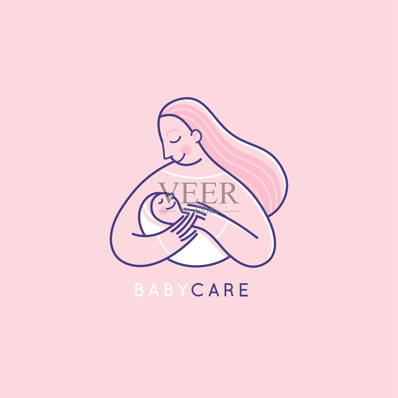 矢量标志设计模板和标志在简单的线条风格-幸福的母亲和孩子-徽章儿童商店和婴儿护理中心,保姆服务插画图片素材