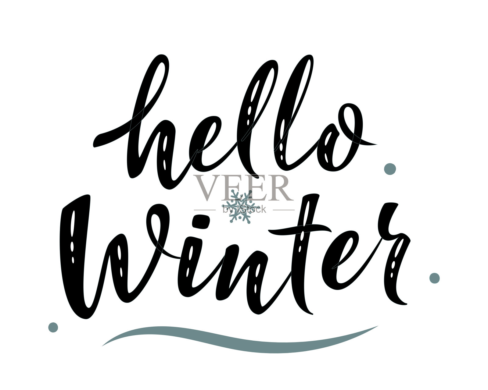 你好,冬天。用雪花手绘简单的字母问候语。插画图片素材