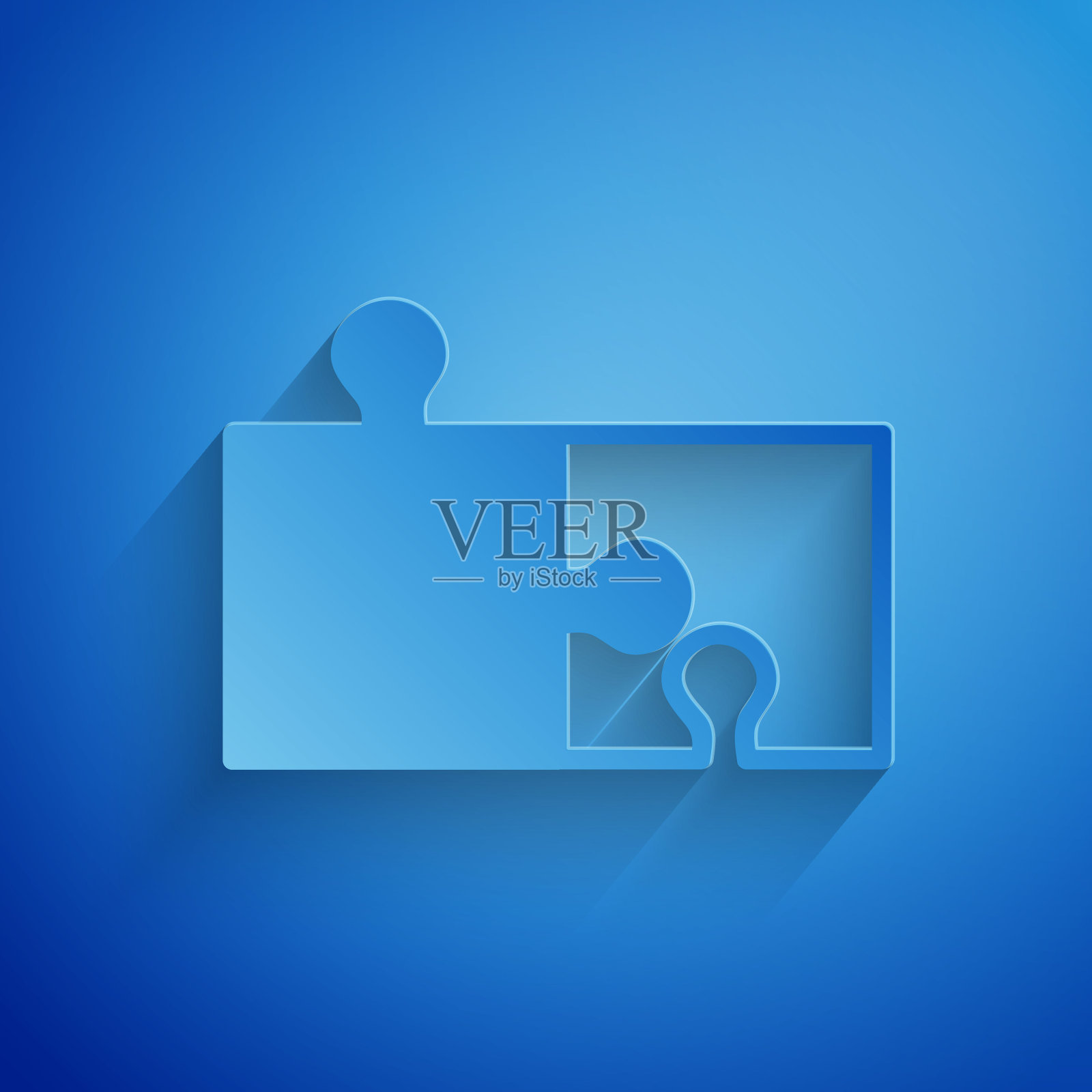 剪纸块拼图图标孤立在蓝色背景。现代平面、商业、营销、金融、互联网概念。纸艺术风格。矢量图图标素材