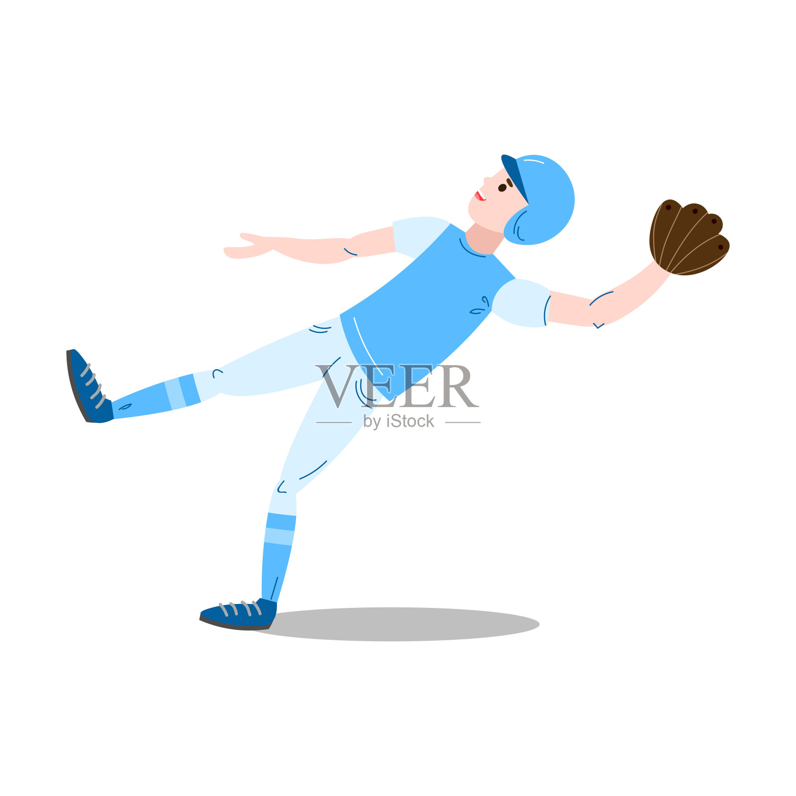 男孩掉落接球与棒球手套矢量插图插画图片素材