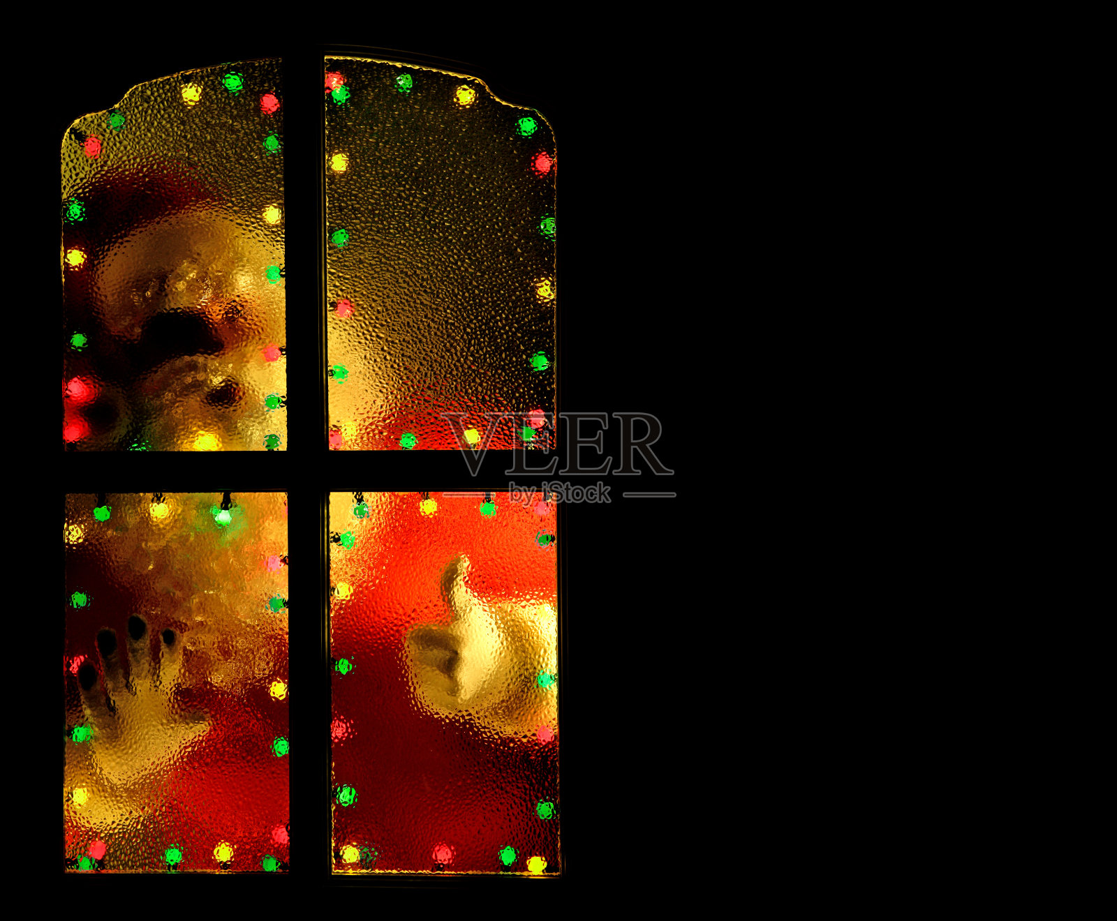 圣诞老人推荐-圣诞老人透过被照亮的窗户看着他的大拇指照片摄影图片