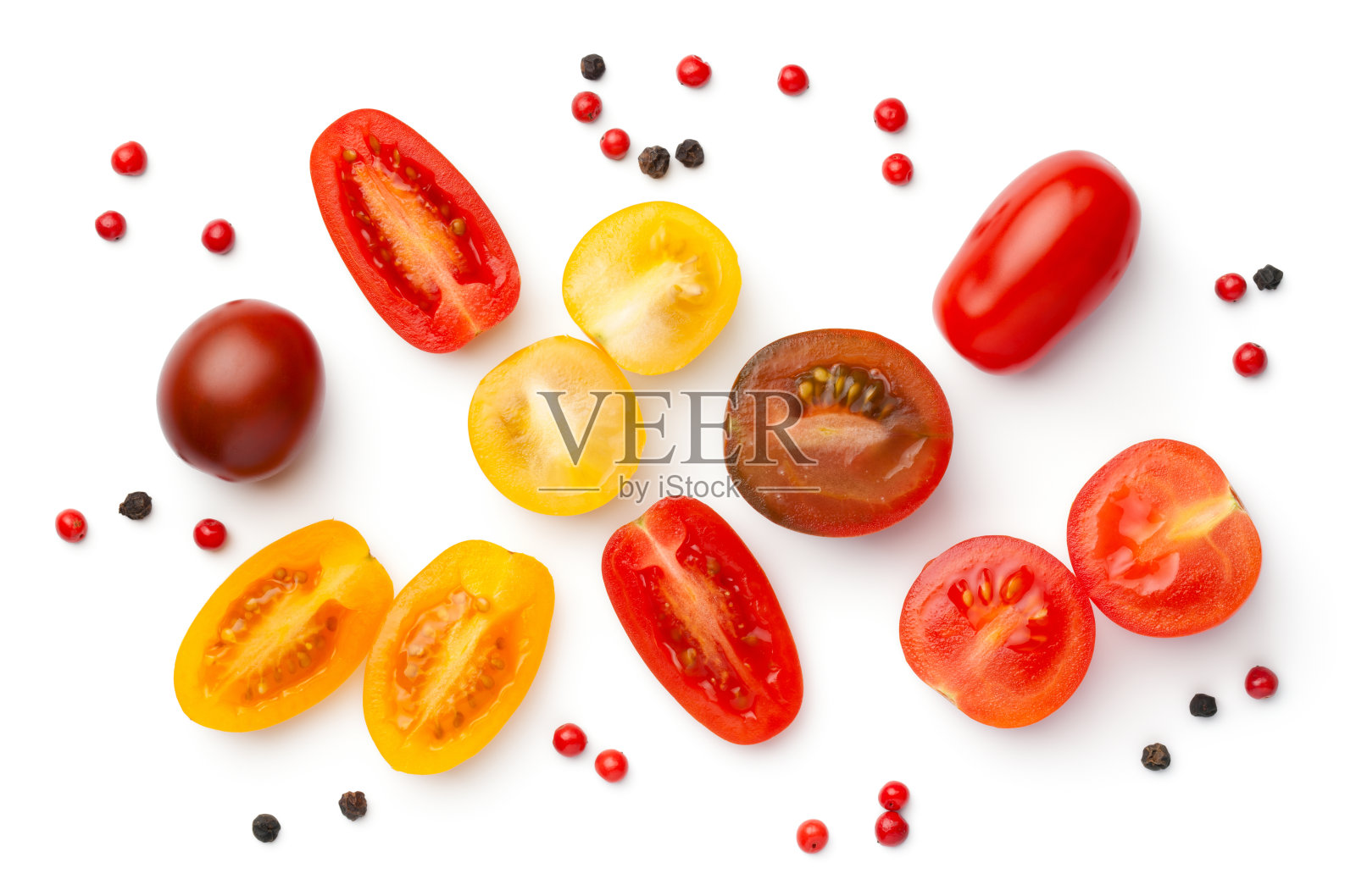 新鲜鲜艳的樱桃番茄孤立在白色照片摄影图片