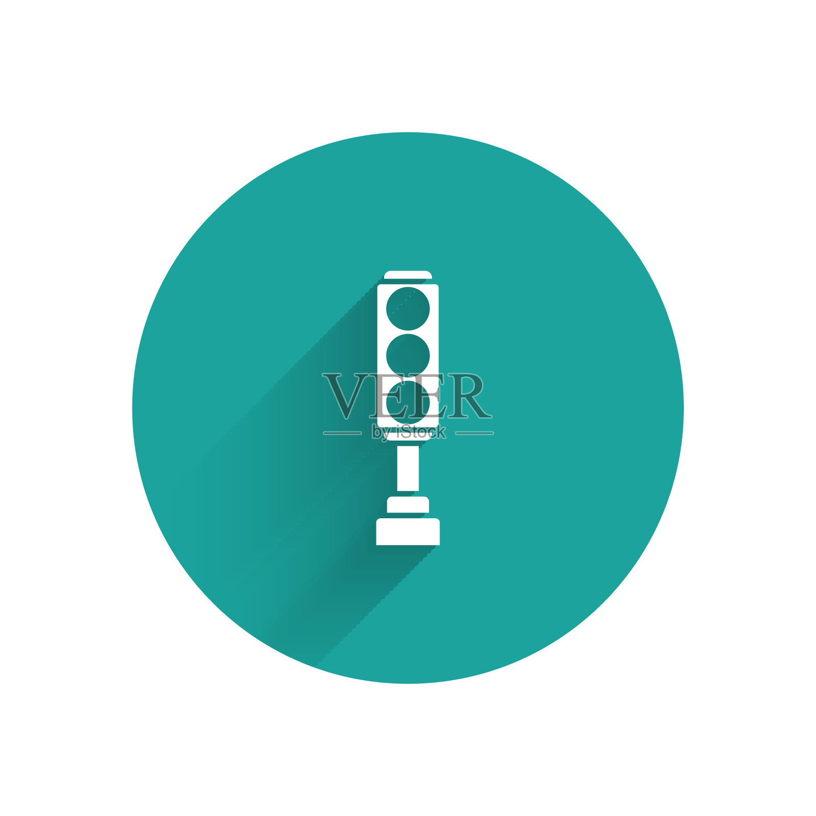 白色交通灯图标与长影子孤立。绿色圆圈按钮。矢量图插画图片素材