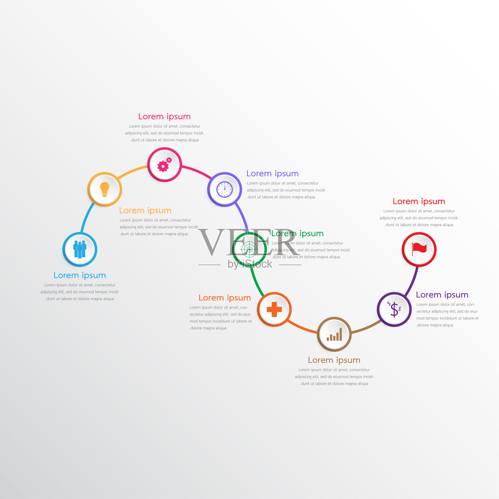详细的信息图表为报告。9的话题。设计模板素材