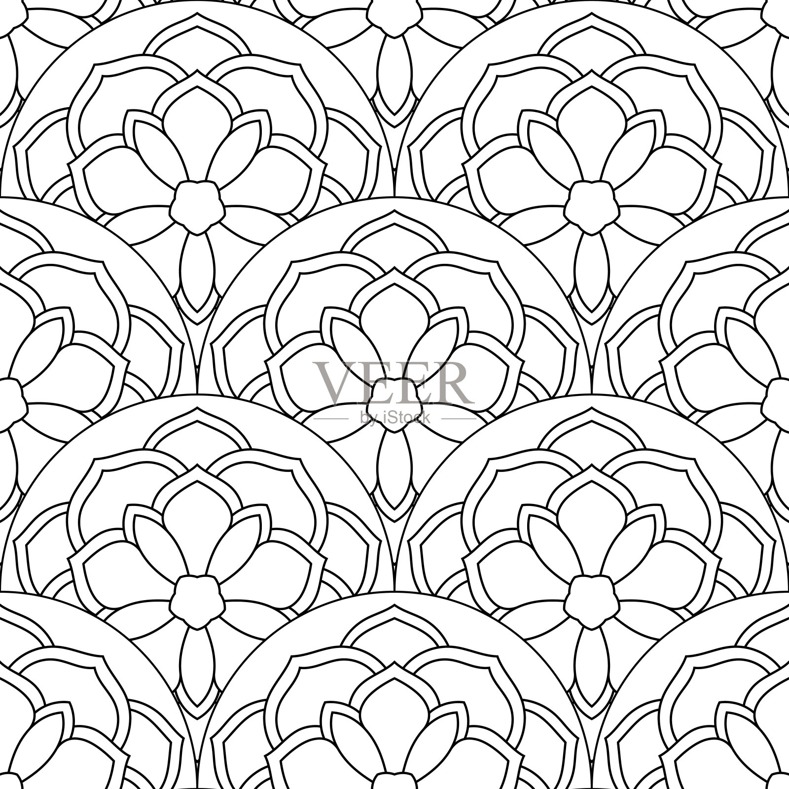 抽象曼陀罗鱼鳞无缝图案。装饰瓷砖,马赛克背景。花拼接无限卡。阿拉伯,印度,奥斯曼帝国的图案。矢量插图。插画图片素材