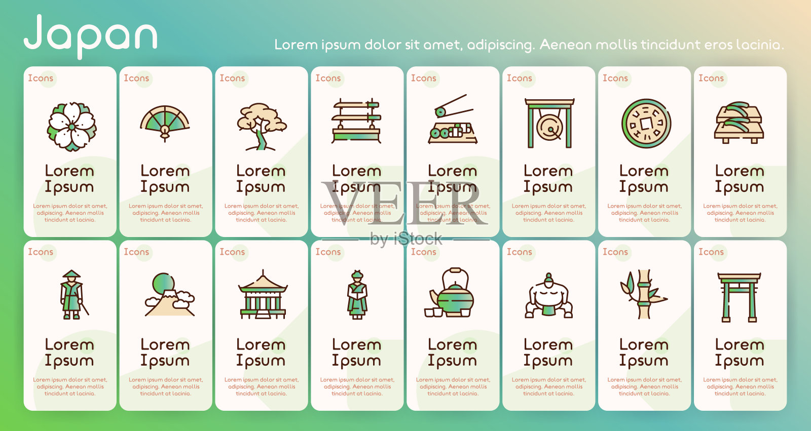 日本项目颜色线性图标集插画图片素材