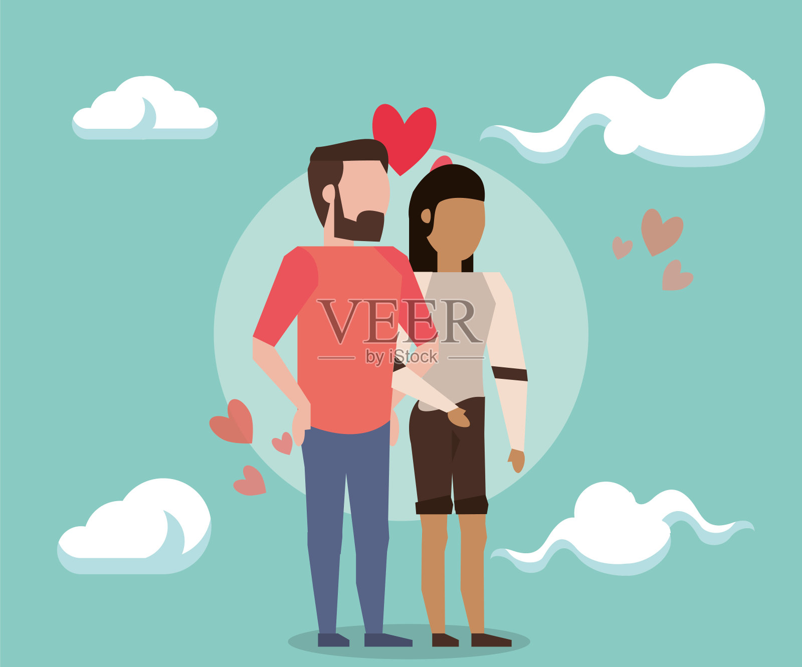 可爱的跨种族情侣角色插画图片素材