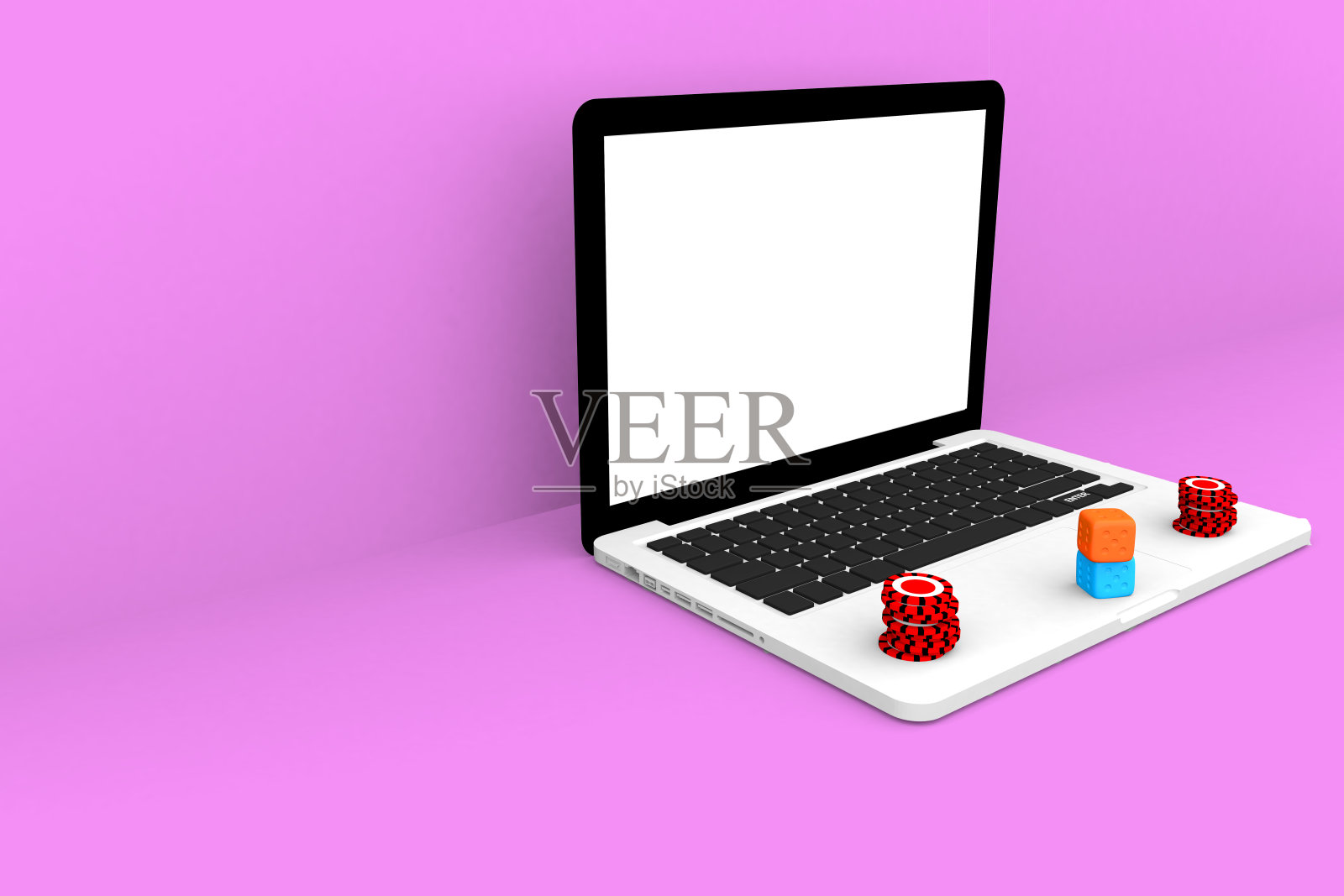 3 d渲染插图。电脑笔记本在线赌场。网上概念赌博游戏上网笔记本电脑。照片摄影图片