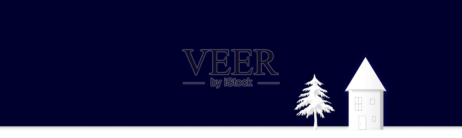 冬天的房子和树简单的背景。插画图片素材