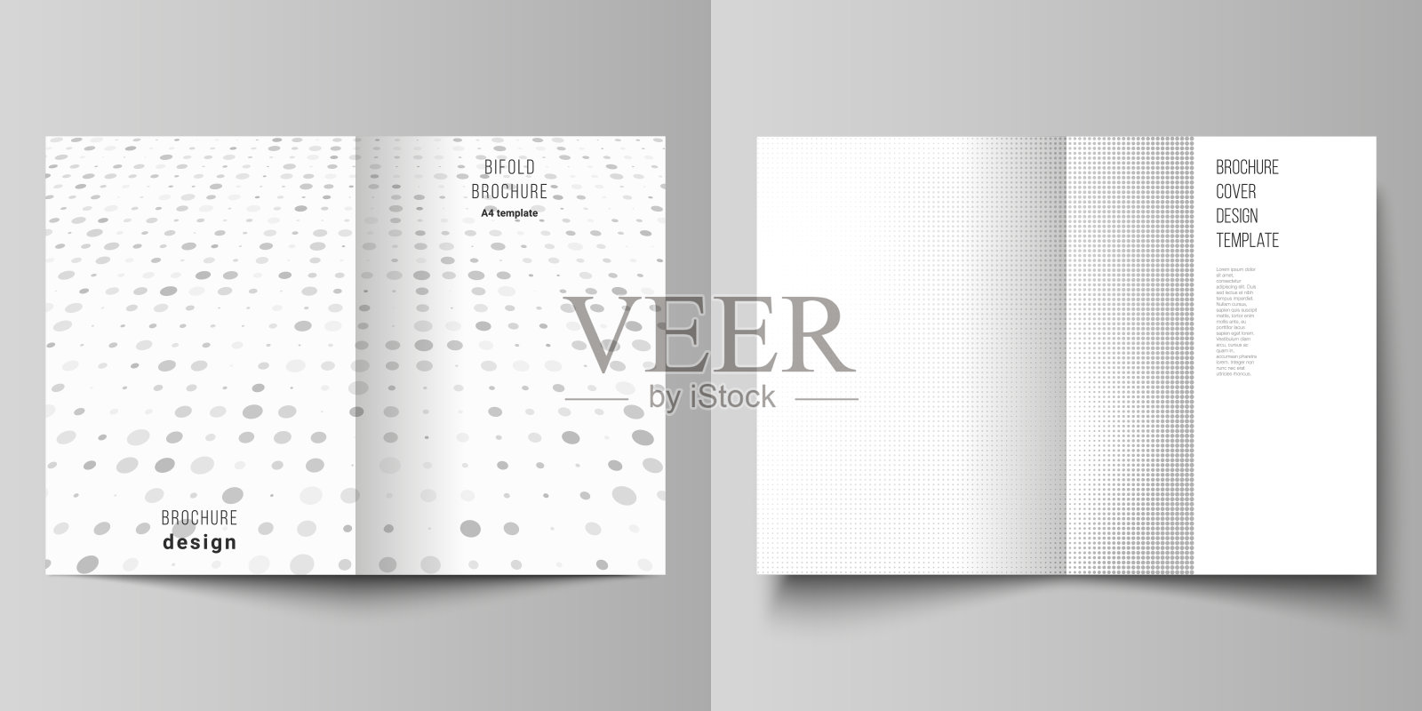 矢量布局的两个A4封面模型设计模板双折宣传册,传单,封面设计,书籍设计。抽象的网点半色调装饰效果。斑点图案的grunge风格装饰。设计模板素材