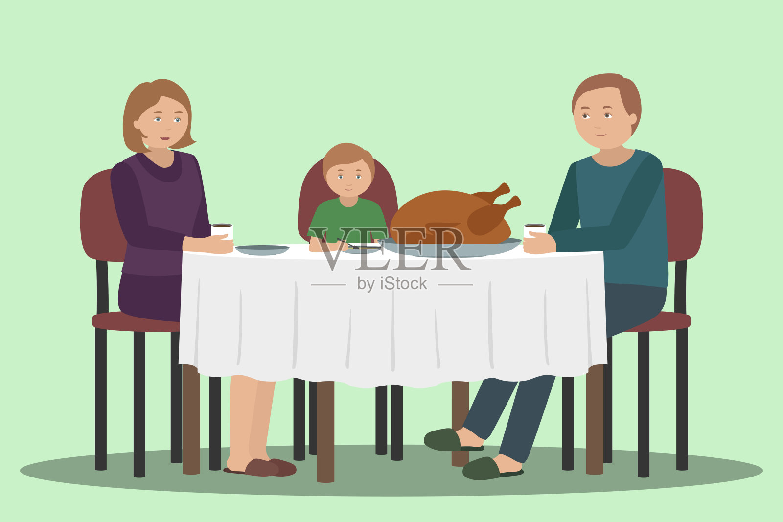 感恩节晚餐。烤火鸡。矢量图插画图片素材