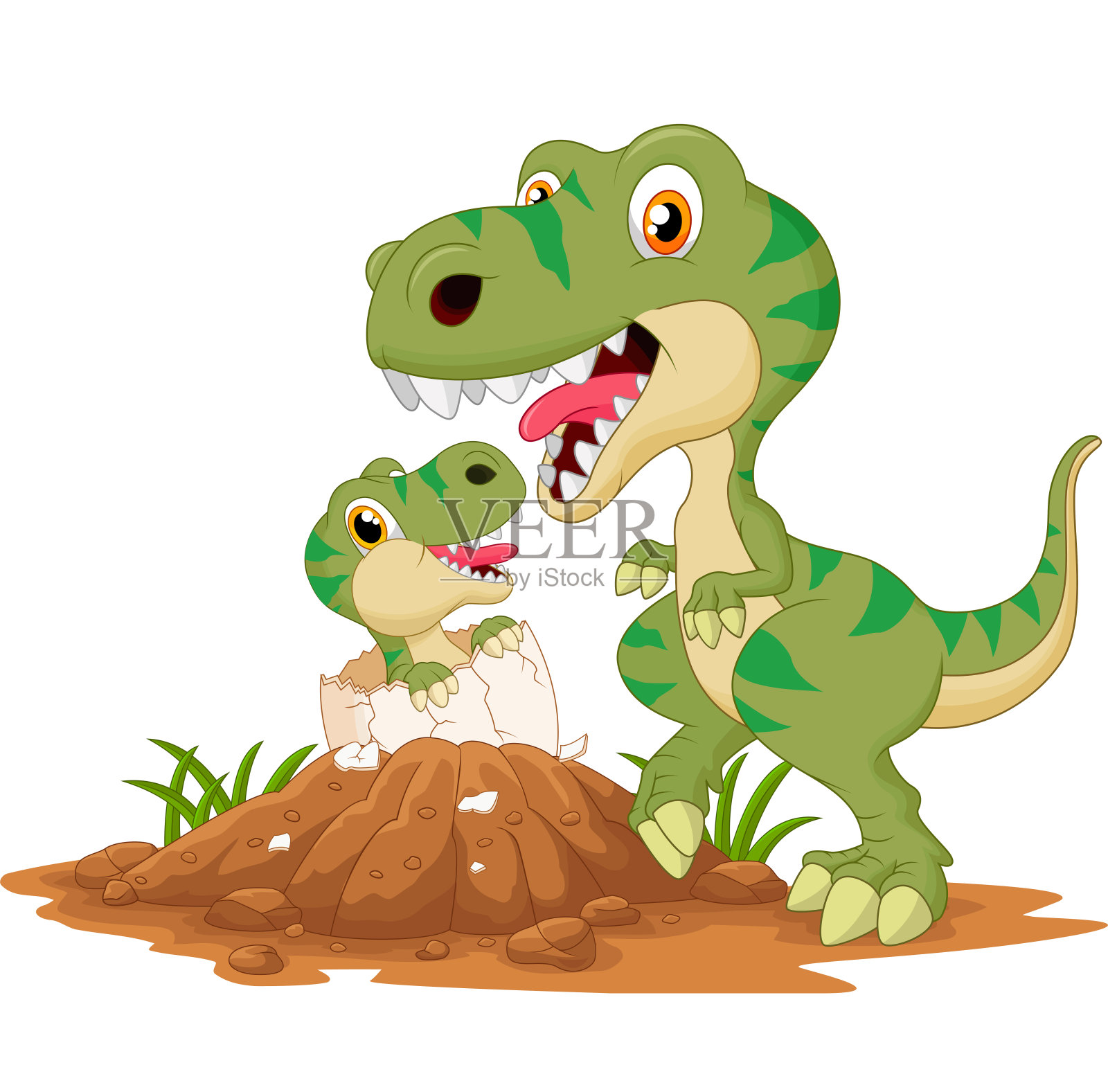 刚孵出幼崽的霸王龙妈妈插画图片素材