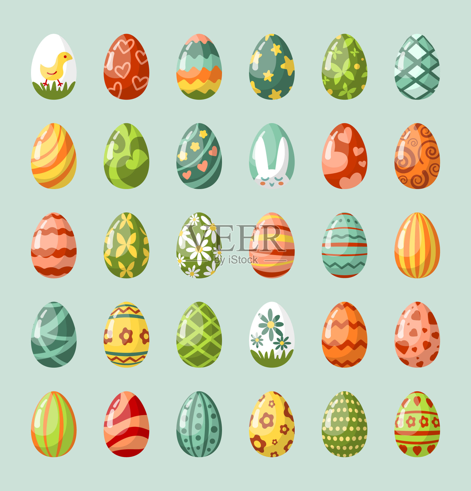 传统绘制复活节彩蛋平面插图集插画图片素材