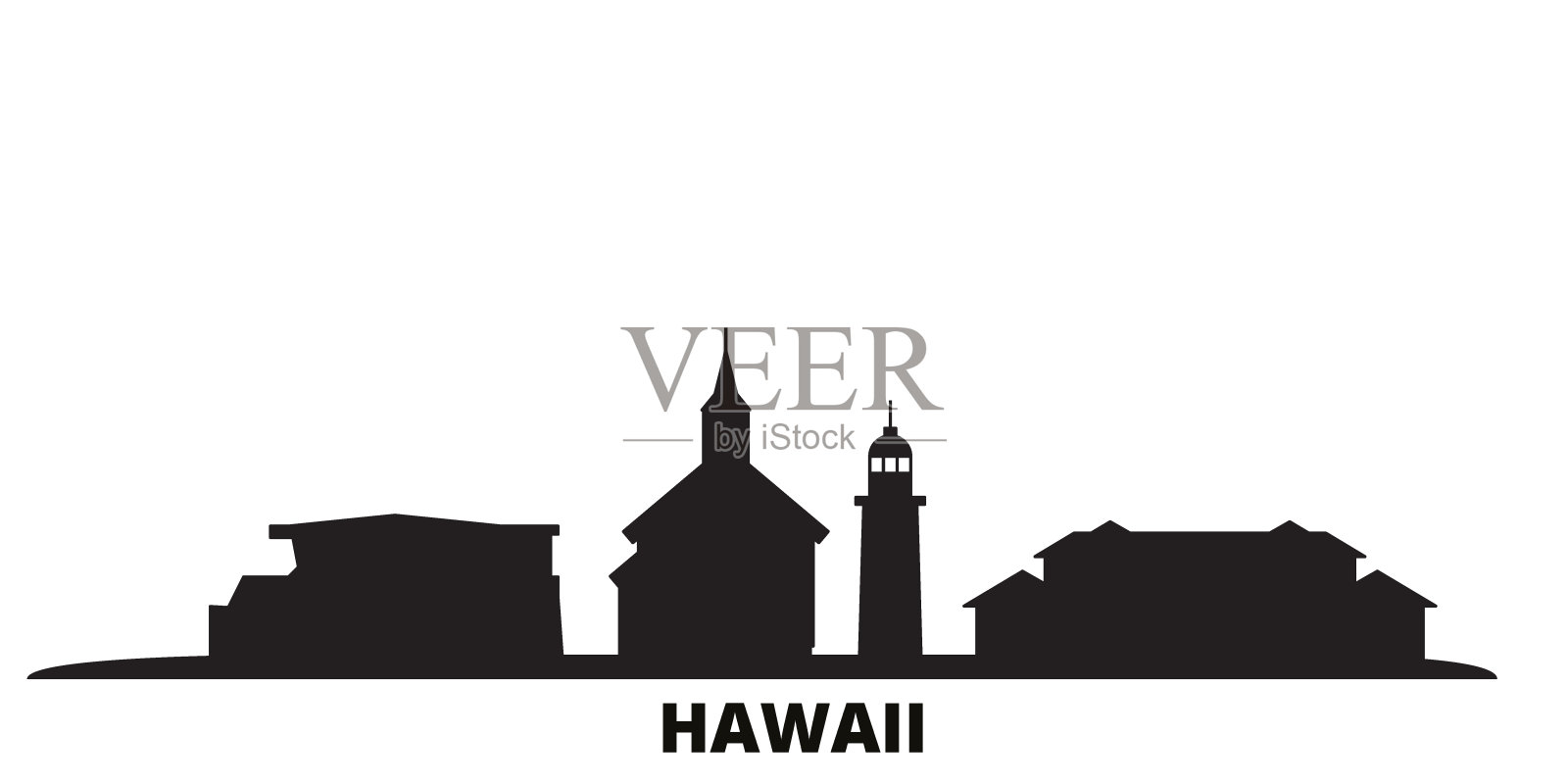 美国,毛伊岛城市天际线孤立矢量插图。美国,毛伊旅游黑色城市景观插画图片素材