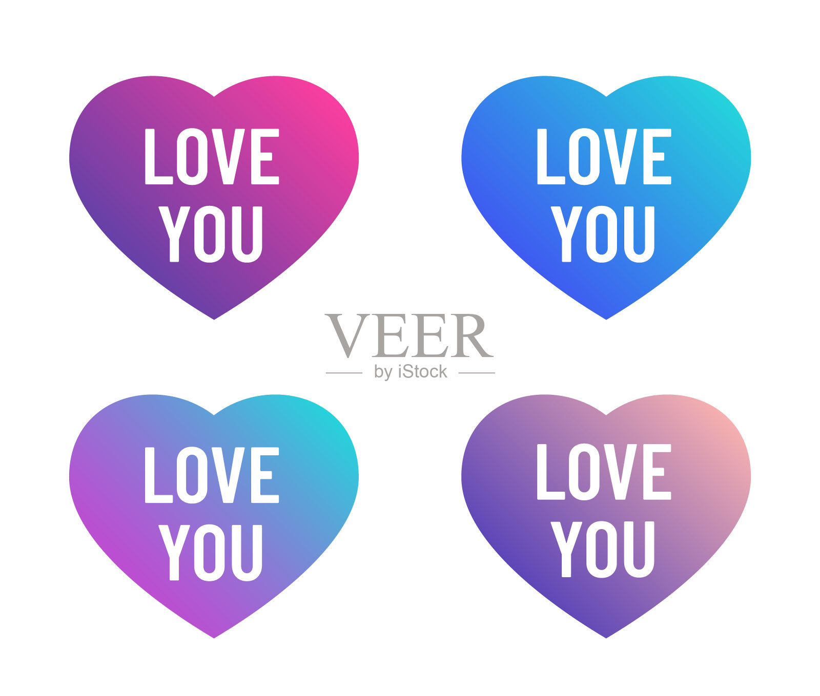 彩色爱心“爱你”矢量插画。情人节图标,爱与关系概念插画图片素材