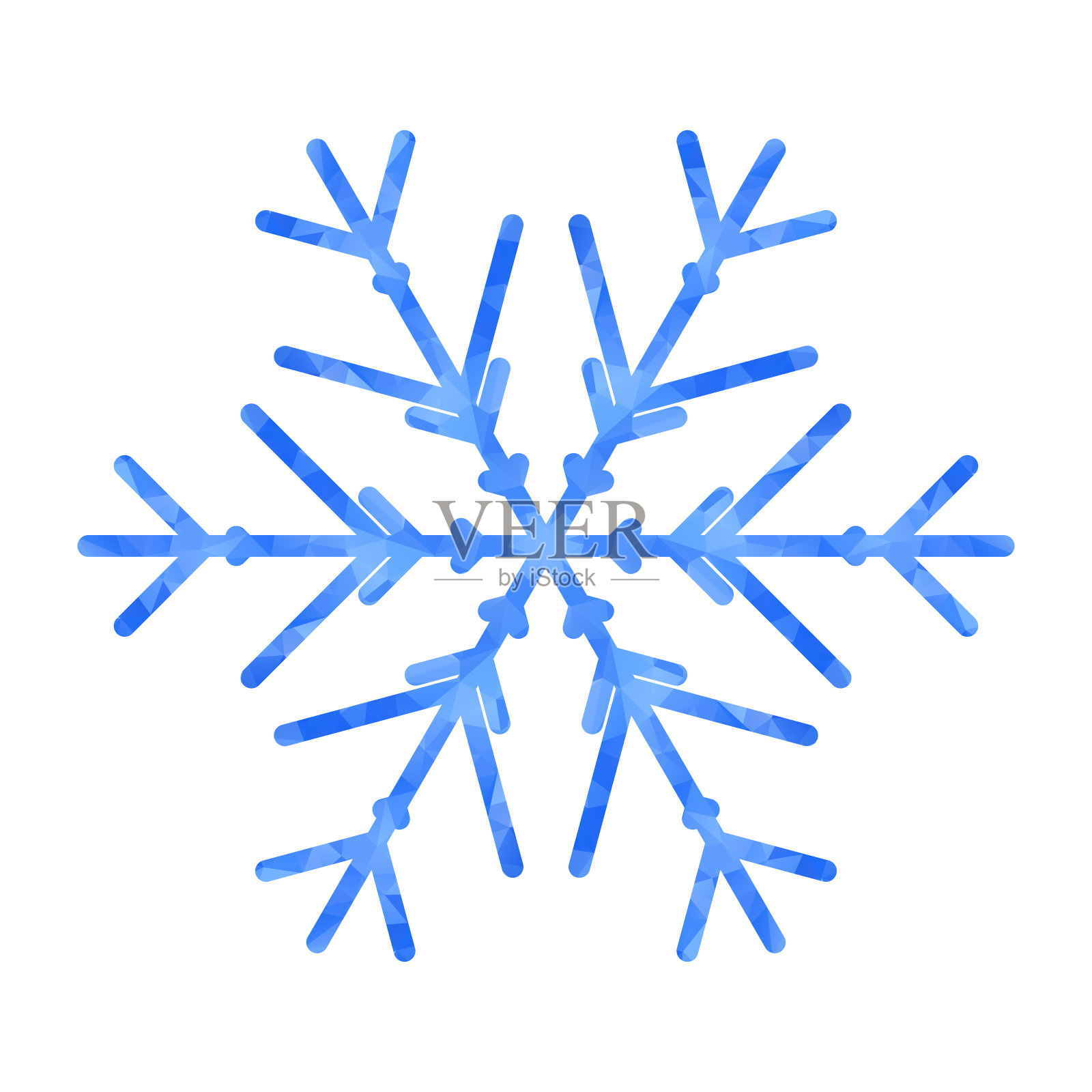 用多边形雪花抽象设计模板进行装饰设计。向量装饰背景。冬天的象征。低聚旗帜与雪花在白色的背景装饰设计。插画图片素材