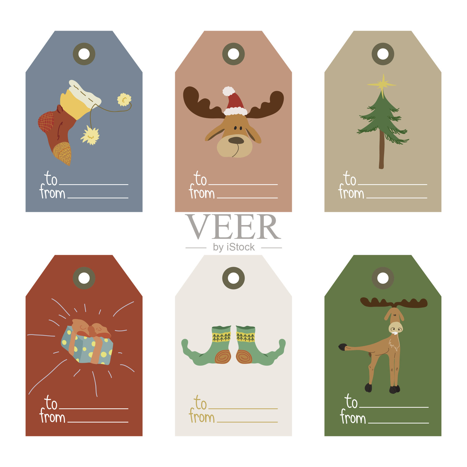 圣诞礼物标签卡通扁平风格插画图片素材