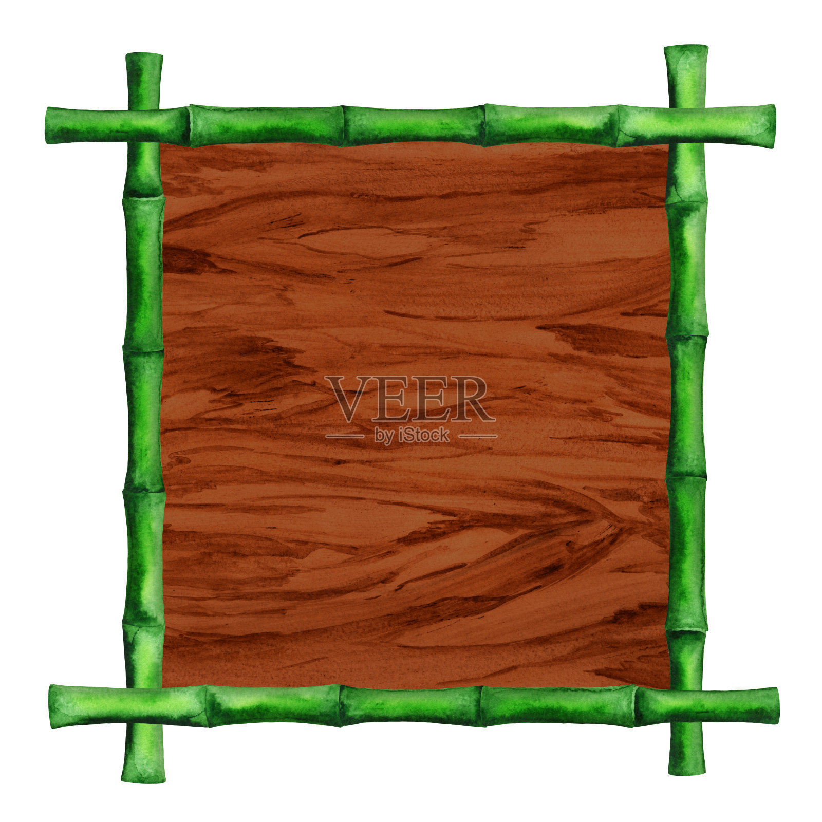 水彩木板竹框插画图片素材