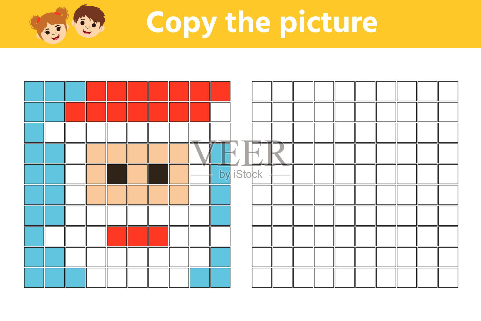 益智任务,学前儿童教育逻辑游戏。油漆圣诞老人。颜色的例子。插画图片素材