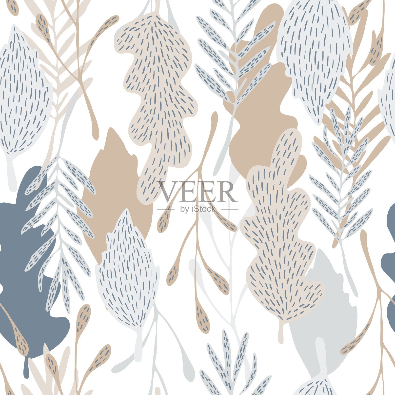 手绘秋林落叶无缝图案。植物设计插画图片素材