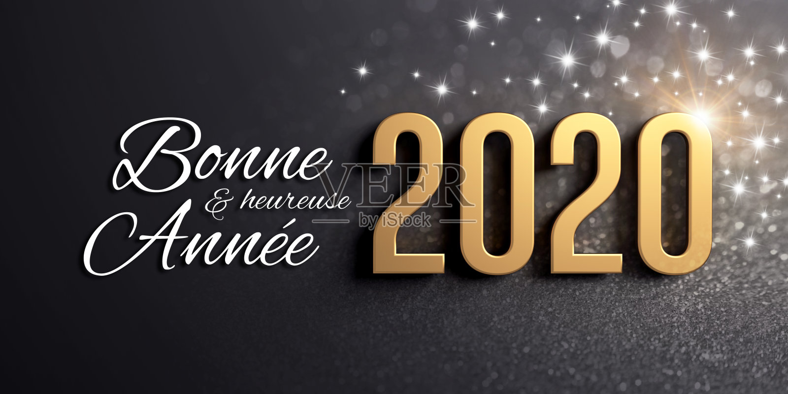 黑色和金色2020法国贺卡照片摄影图片