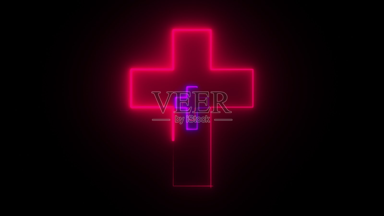 快速隧道的霓虹灯十字架在一个直立的位置。计算机生成的抽象飞行在未来的走廊。3 d渲染背景照片摄影图片