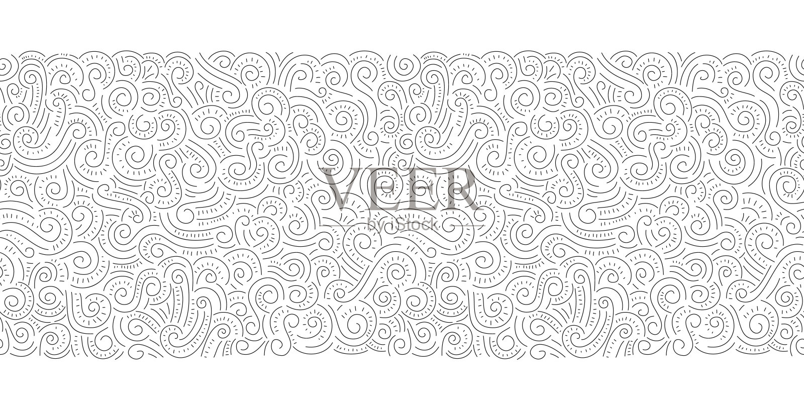 金箔手绘涂鸦漩涡,斜线矢量无缝水平模式边界。异想天开的装饰背景插画图片素材