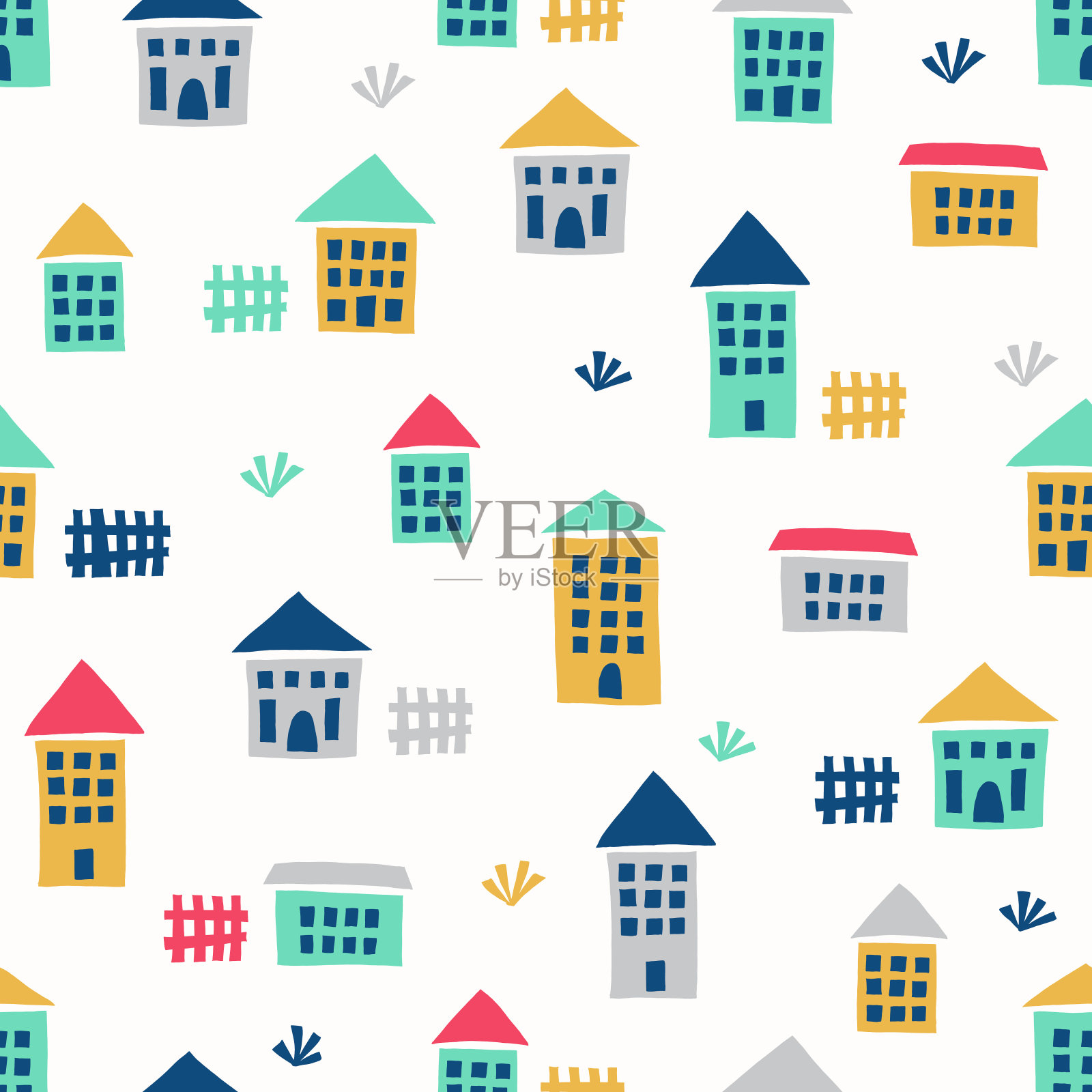 房子无缝模式的孩子。城市背景。插画图片素材