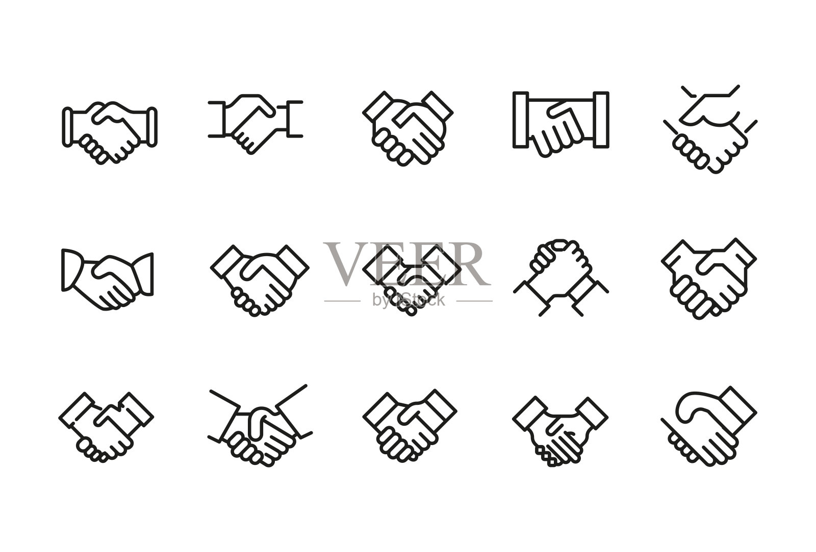 描边线图标组握手。图标素材