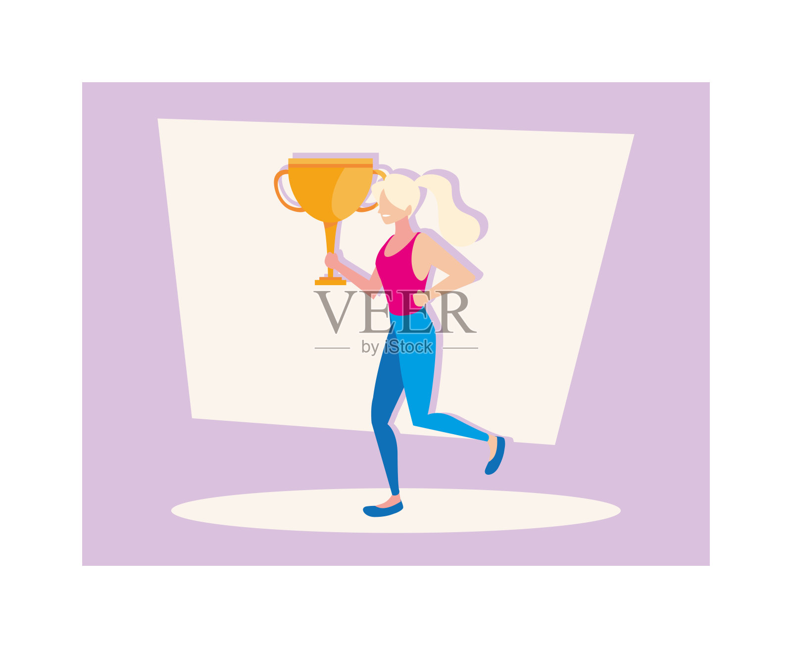 拿着金杯的年轻女子插画图片素材