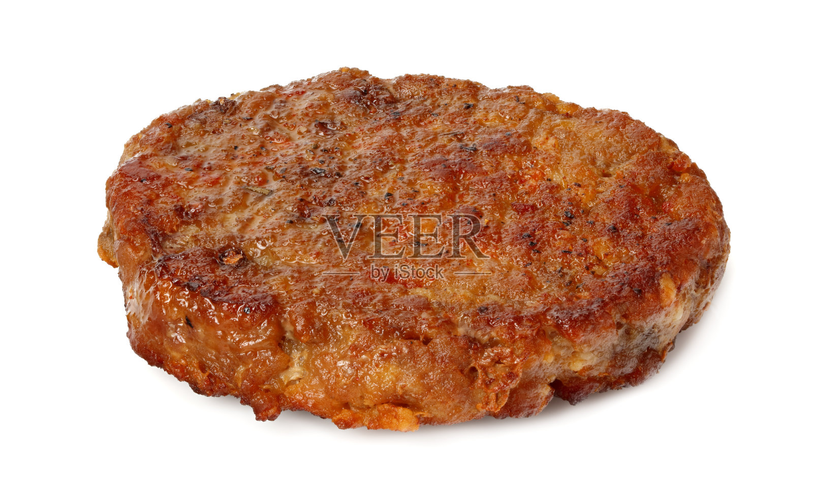 新鲜烤汉堡肉孤立在白色背景。俯视图照片摄影图片