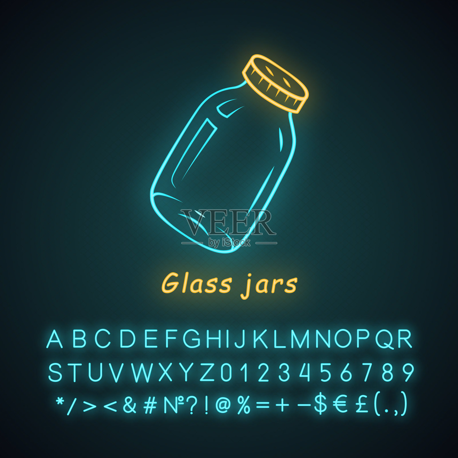 玻璃罐霓虹灯图标插画图片素材