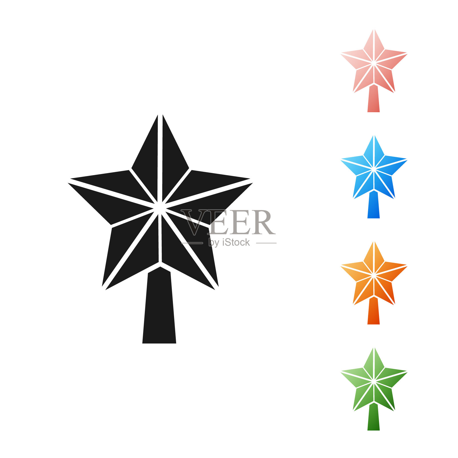 黑色圣诞星图标,在白色背景上隔离。圣诞快乐,新年快乐。设置彩色图标。矢量插图图标素材