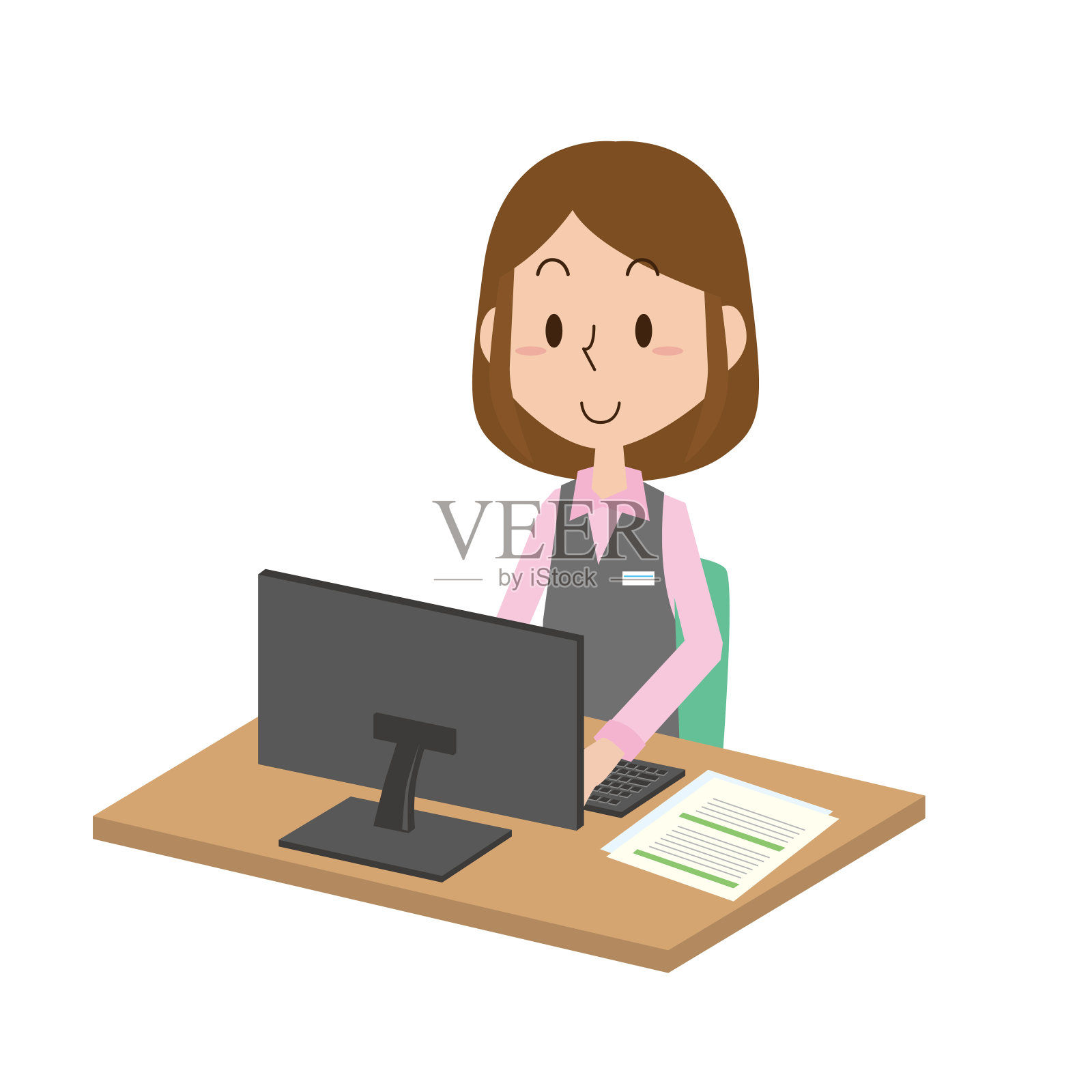 在办公室工作的女性插画图片素材