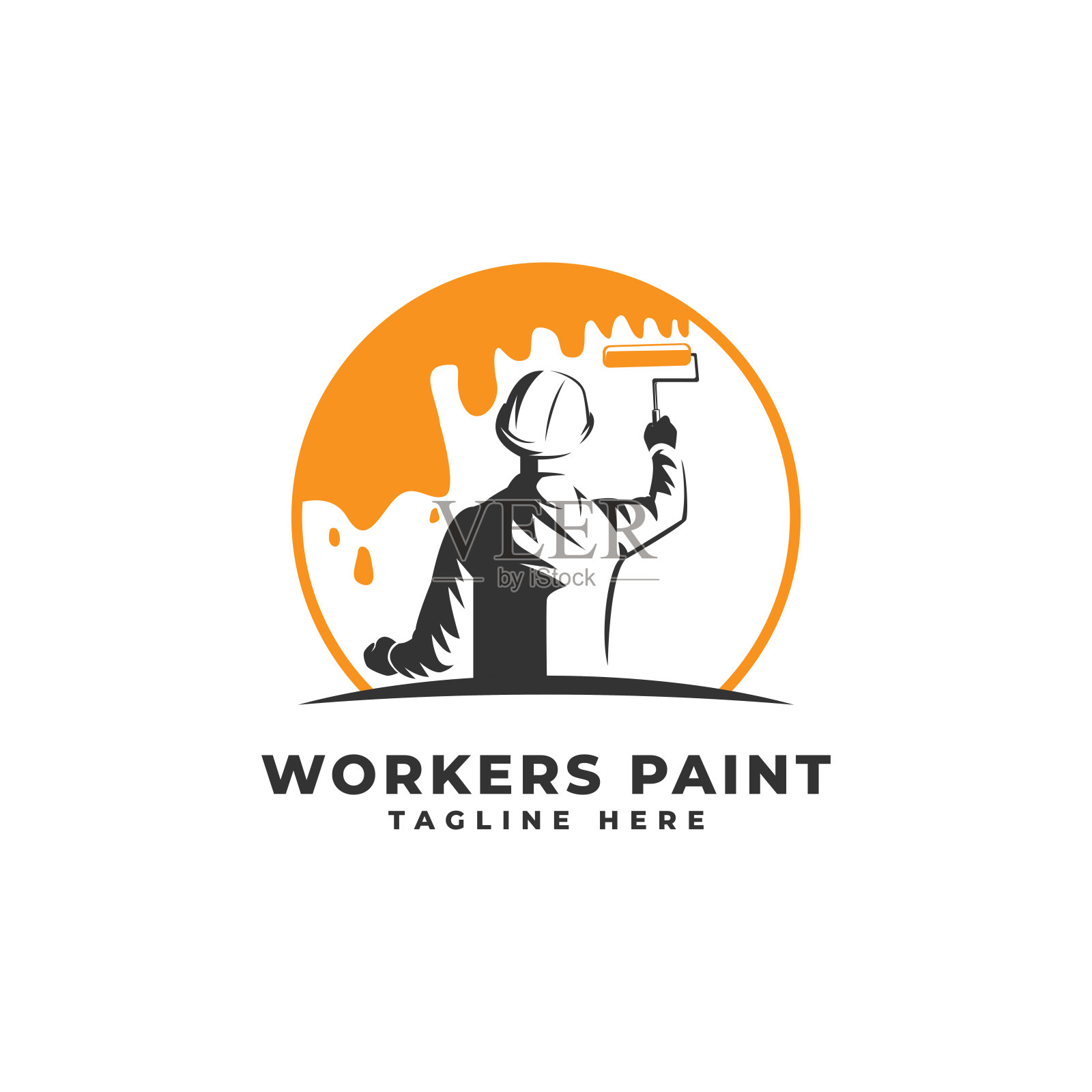 工人绘制建筑符号矢量图标。股票插图插画图片素材